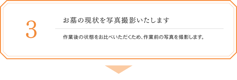 3. お墓の現状を写真撮影します。作業後の状態をお比べいただくため、作業前の写真を撮影します。