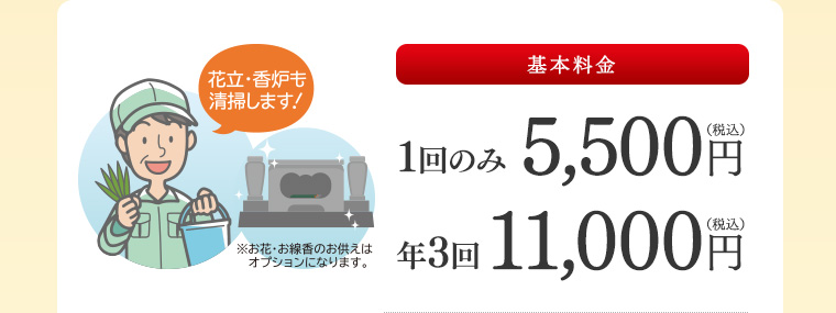 基本料金：1回のみ5,000円（税抜）、年3回10,000円（税抜）