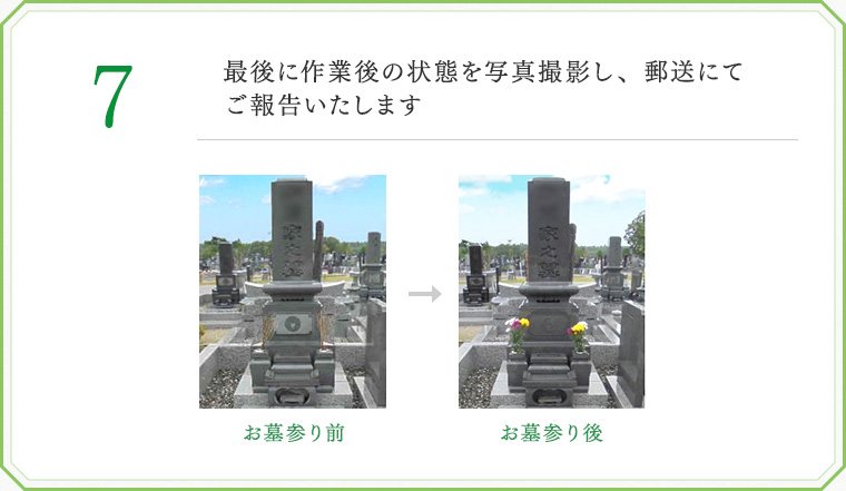 7. 最後に作業後の状態を写真撮影し、郵送にてご報告いたします